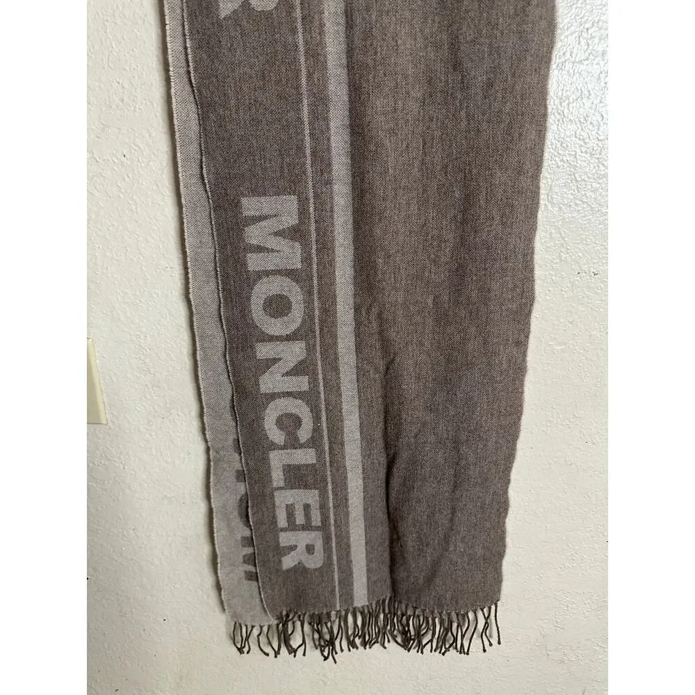 Moncler Wool Logo Scarf Fringed